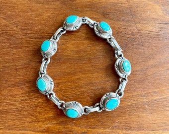 Vintage Sterling Silver and Turquoise Link Bracelet