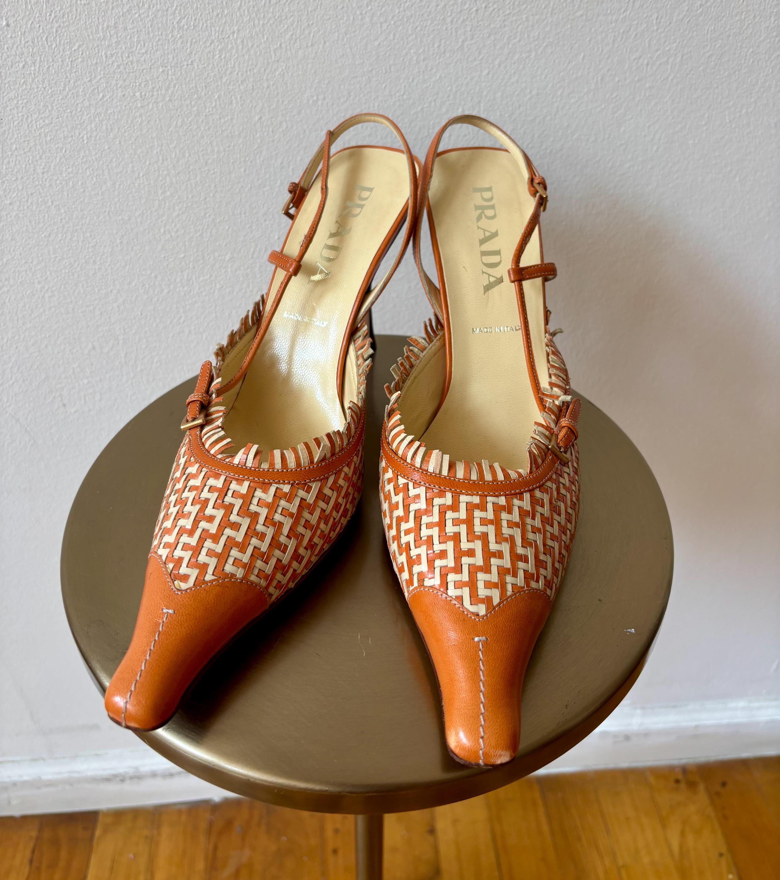 Vintage Prada Woven Slingback Heels - Etsy