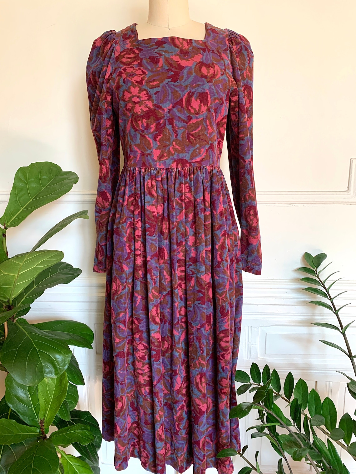 Vintage 80s Laura Ashley Cotton Corduroy Floral Print Dress | Etsy