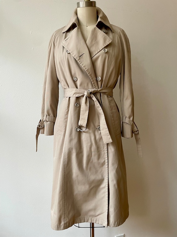 Vintage 1980s Fleece Lined Beige Trench Coat
