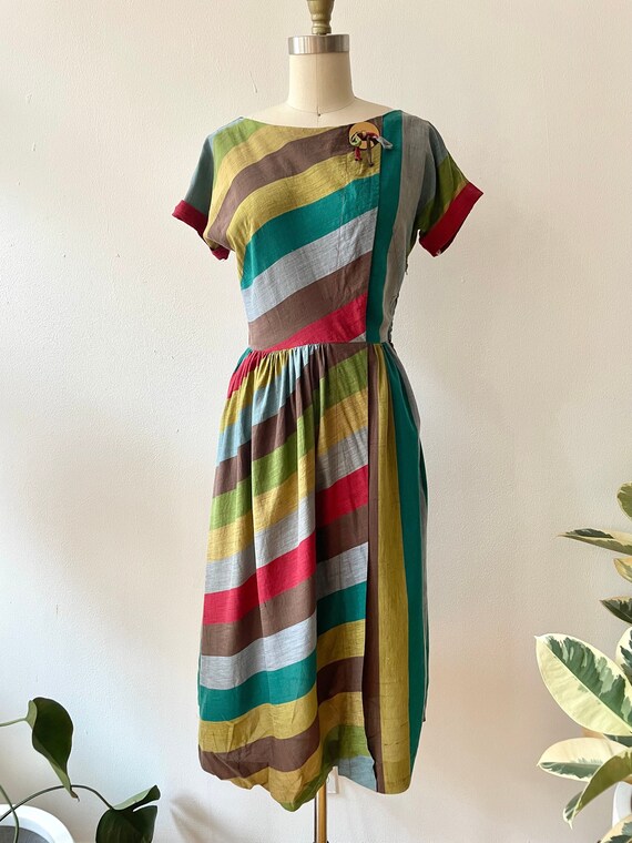 Vintage 1950s Striped Cotton Day Dress