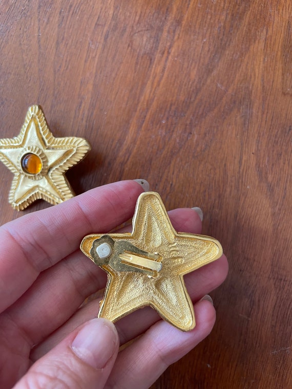 Vintage Gold Tone Sea Star Clip On Earrings - image 3