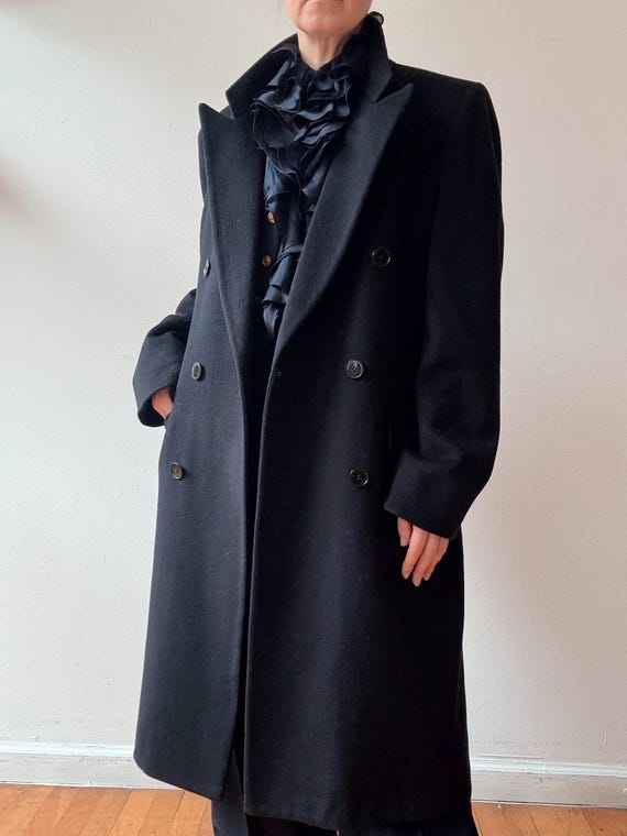 80s “Yves Saint Laurent” Wave Cloth Coat Vintage 1980s Yves Saint Laurent Navy Wool Overcoat - Etsy