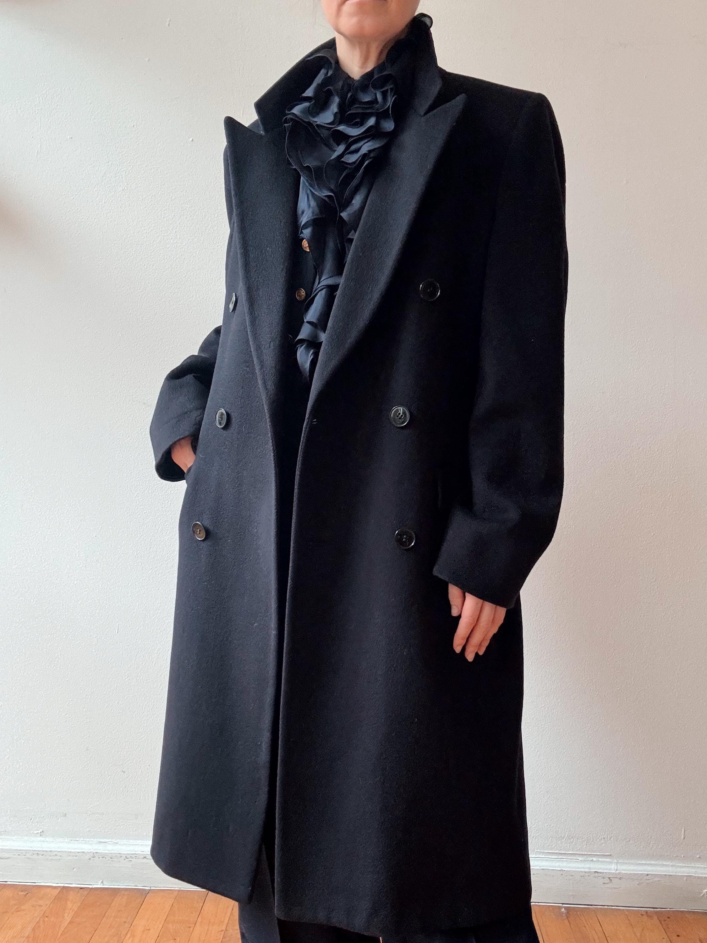 コート SAINT LAURENT Navy Blue Wool Oversize Coat VTG YSL Yves Saint Laurent Mens Wool Double Breasted Long