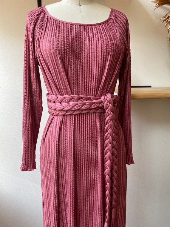 Vintage 1970s Mary McFadden Rose Silk Pleated Dre… - image 5