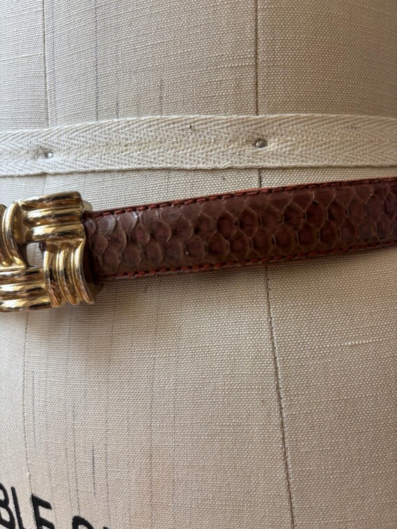 Vintage 1980s Brown Snakeskin Gold Buckle Belt - Etsy display picture 2