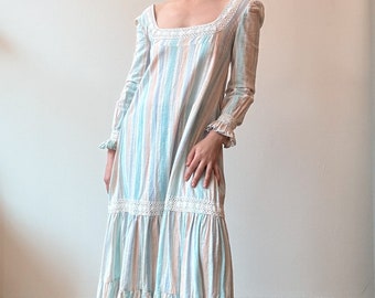 Vintage 1970s Striped Cotton Maxi Dress