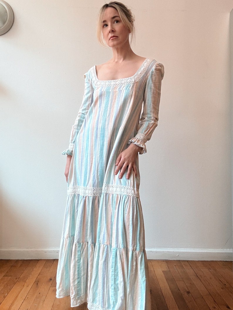 Vintage 1970s Striped Cotton Maxi Dress zdjęcie 1