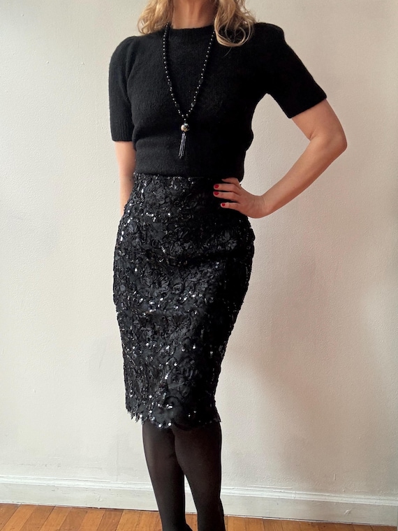 Vintage Carolyn Roehm Demi Couture Sequin Pencil Skirt