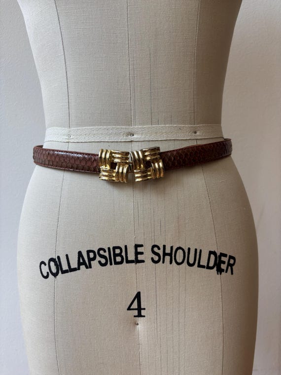 Vintage 1980s Brown Snakeskin Gold Buckle Belt - Etsy display picture 1