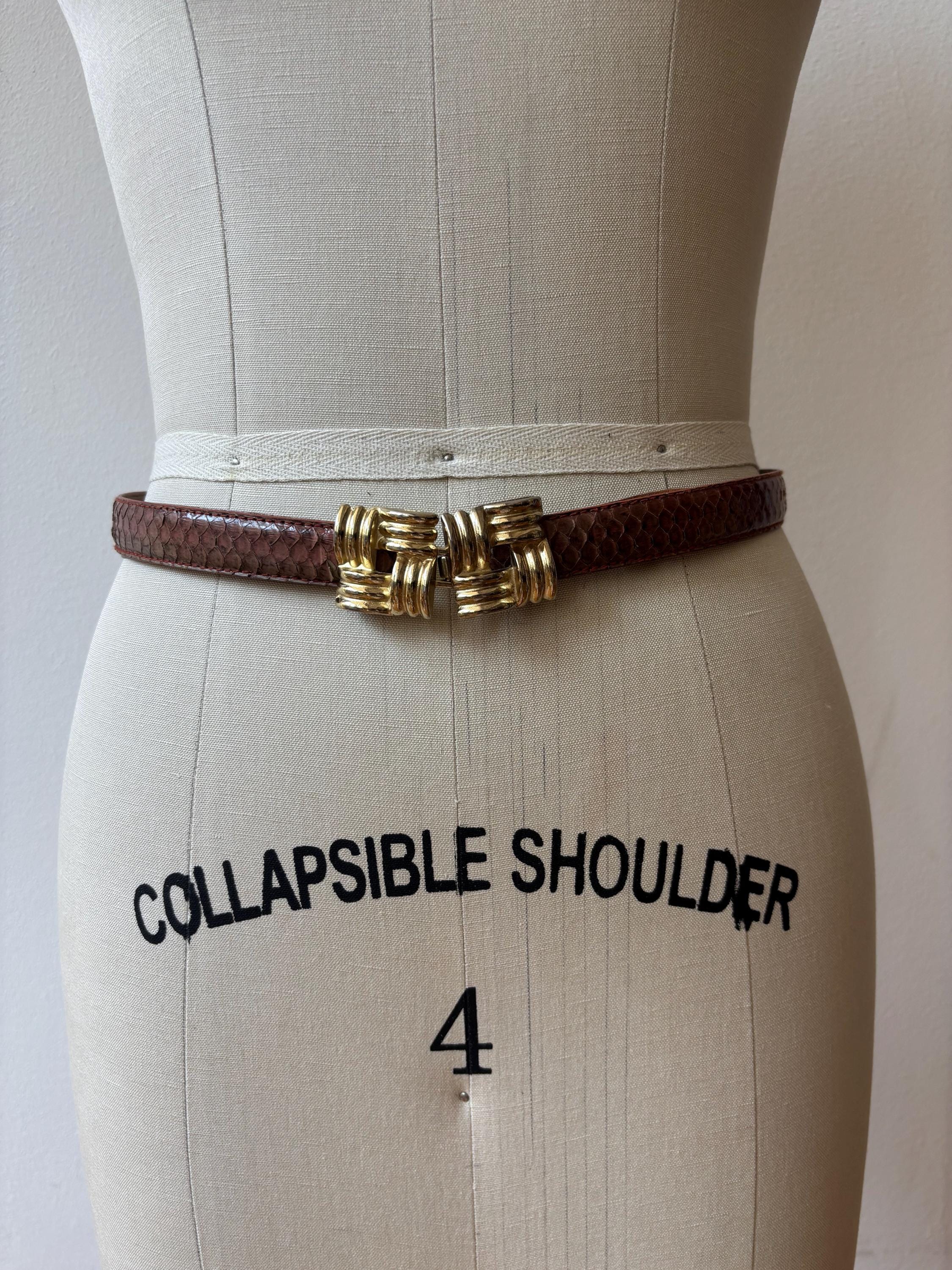 Vintage 1980s Brown Snakeskin Gold Buckle Belt - Etsy display picture 2