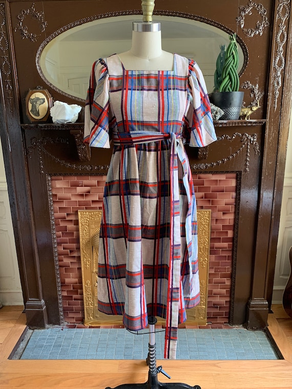 Vintage Madras Dress • Plaid Summer Dress • Madras