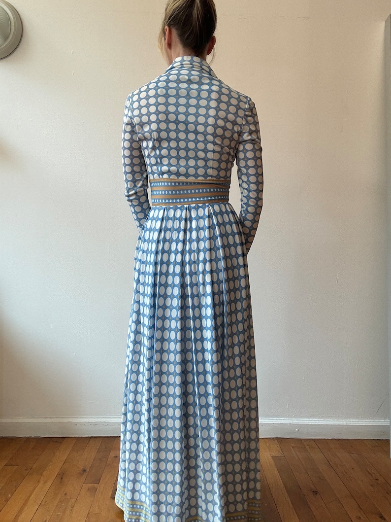 Vintage 1970s Blue Printed Maxi Dress zdjęcie 4