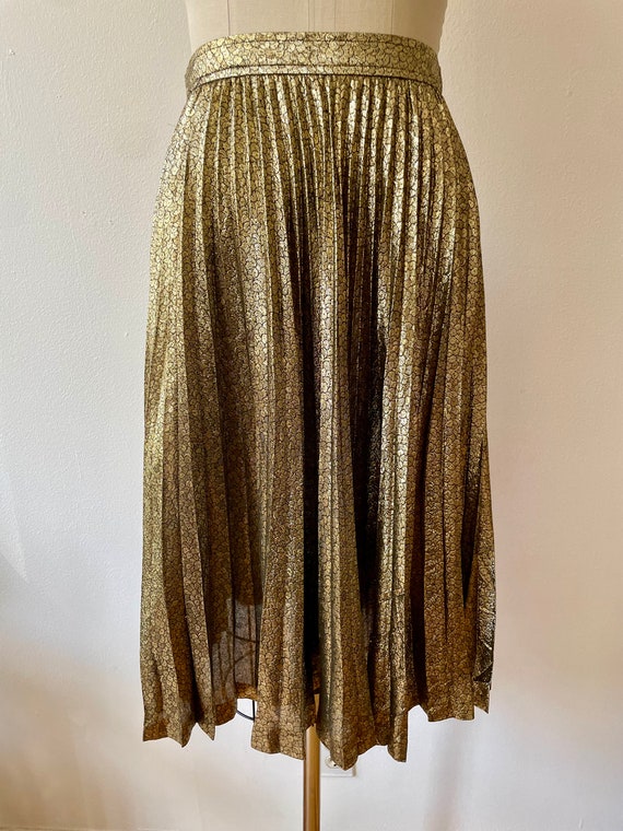 Vintage 1980s Metallic Gold Lame Pleated Skirt - image 5