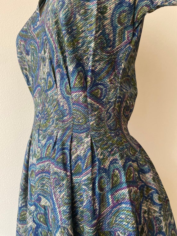 1950s Watercolor Paisley Print Fit And Flare Dress - image 5