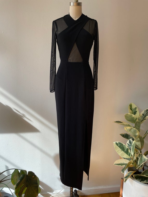 Vintage 1990s Black Sheer Net Maxi Dress - image 1