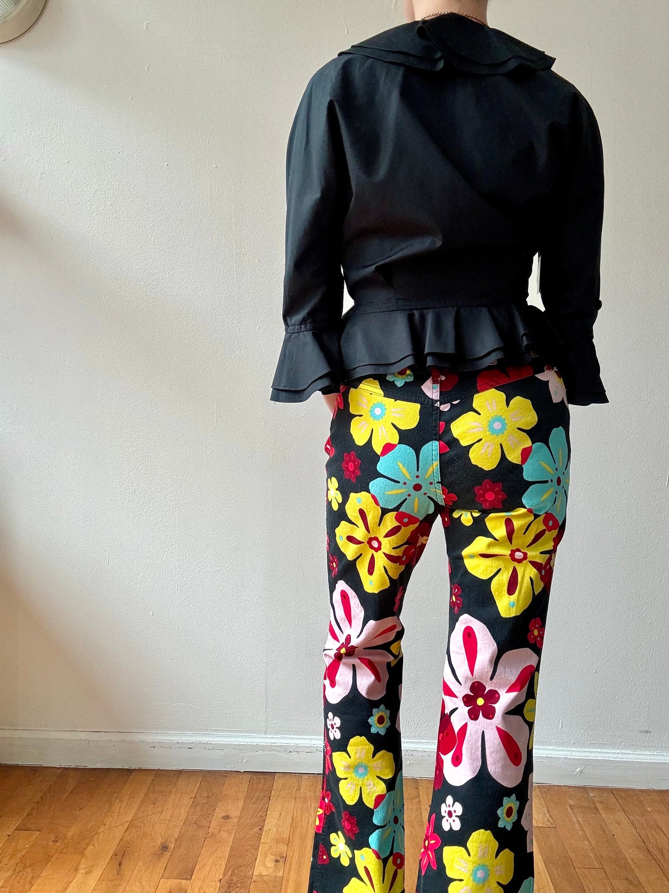 Vintage 1990s Moschino Floral Flared Jeans - Etsy