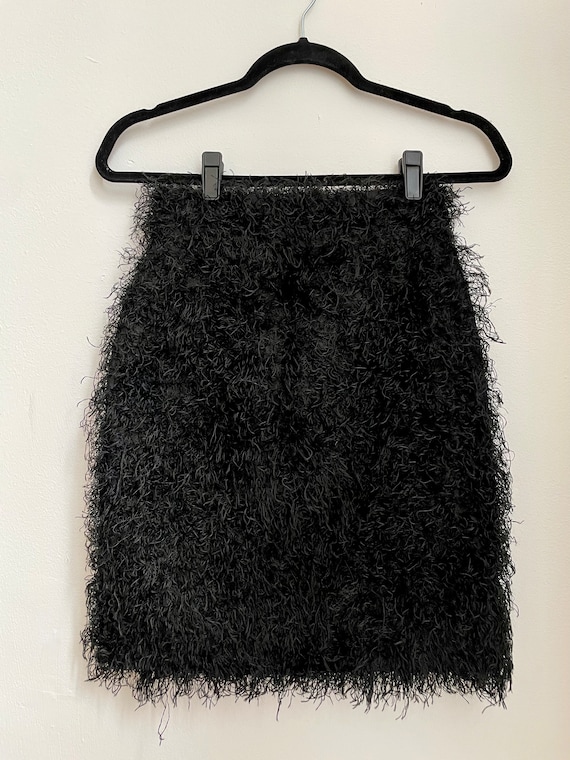 Vintage 2000s Fendi Black Shag Mini Skirt - image 1