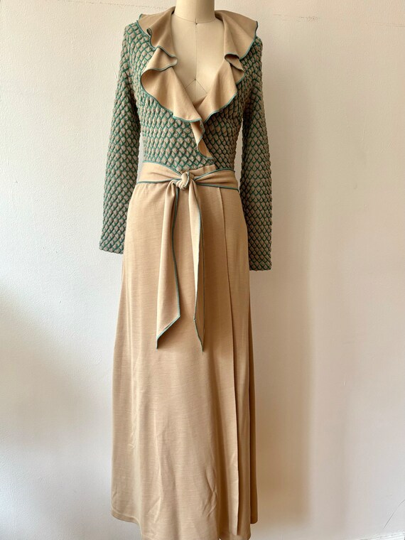 Vintage 1970s Knit Wrap Style Maxi Dress