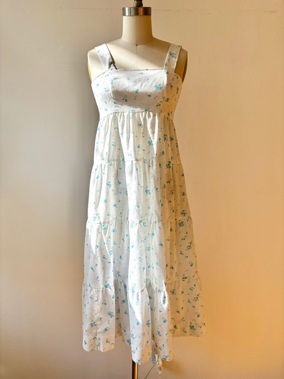 Vintage 1970s White Tiered Floral Sundress