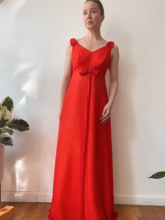 Vintage 1950s/60s Emma Domb Red Silk Chiffon Gown