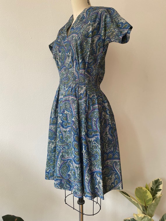 1950s Watercolor Paisley Print Fit And Flare Dress - image 4