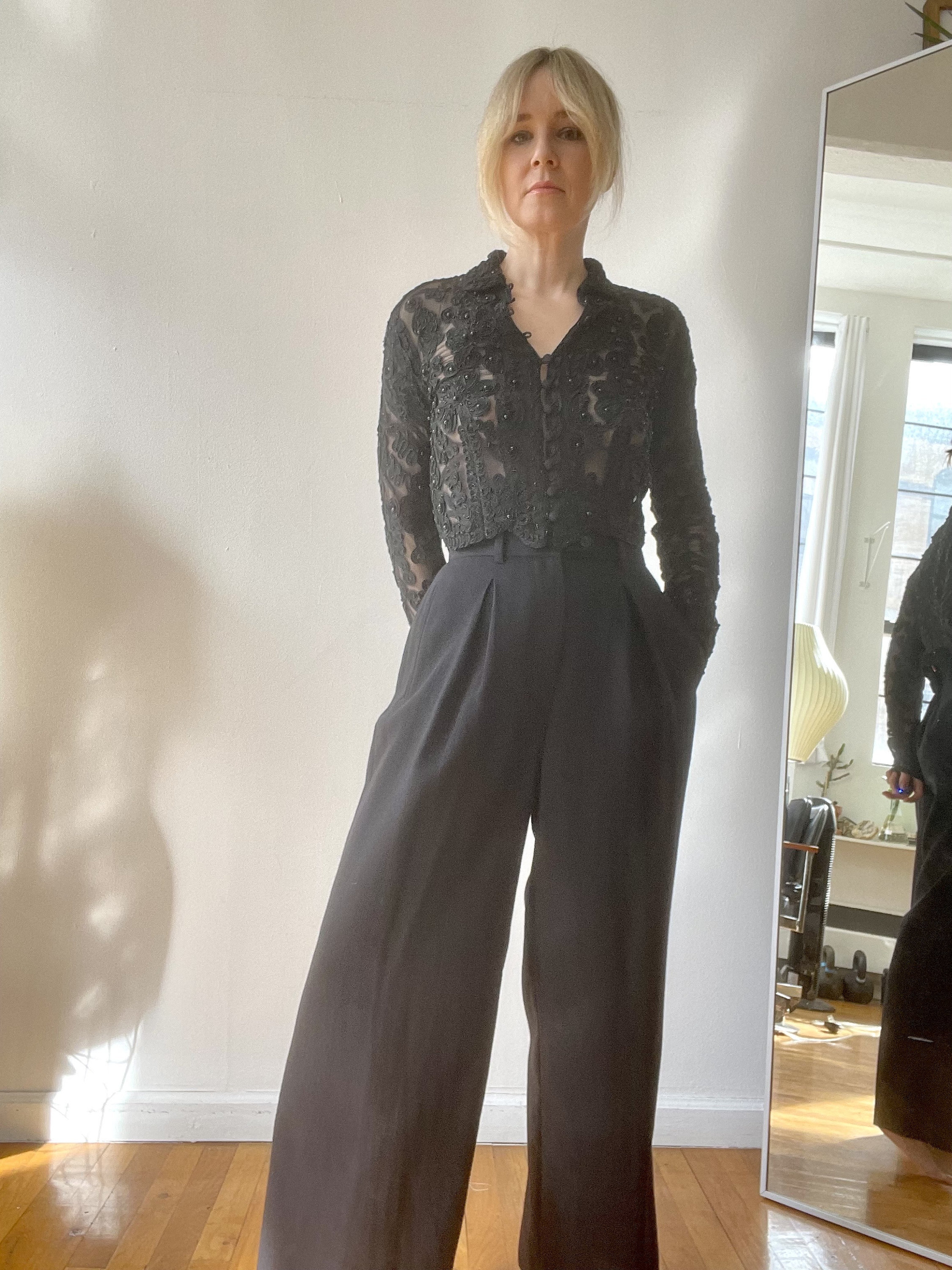 Vintage Armani Black Pleated Wide Leg Trousers - Etsy