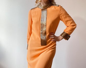 Vintage Saks Fifth Avenue Orange Gold Beaded Gown