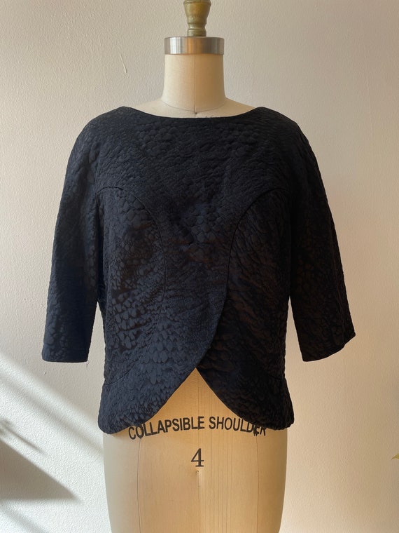 Vintage 1950s Elizabeth Arden Black Jacquard Top - image 1