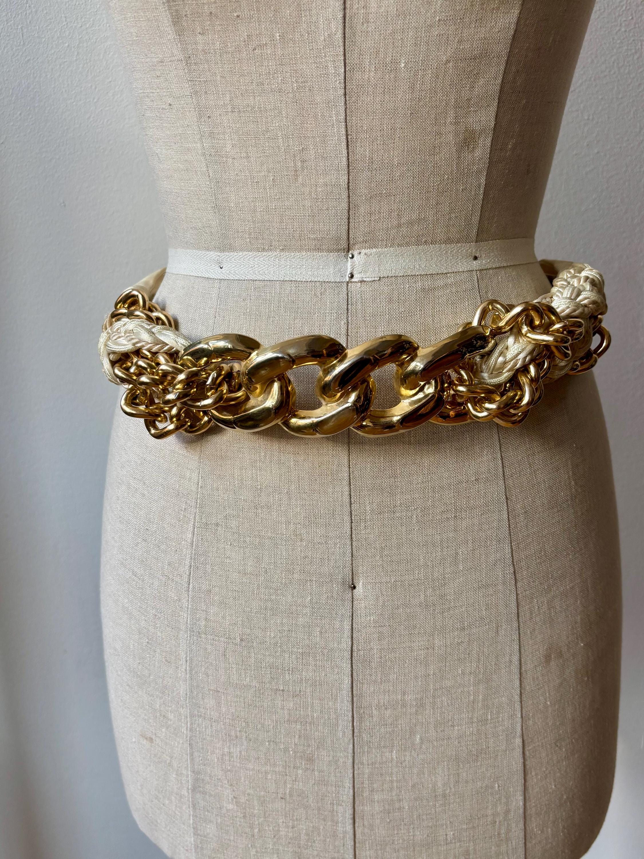Vintage 80s Gold Rope Belt Two Tone Silver Clasp Waist Cinch Statement Day Lor Gold Rope Belt 80s - Etsy main image 3