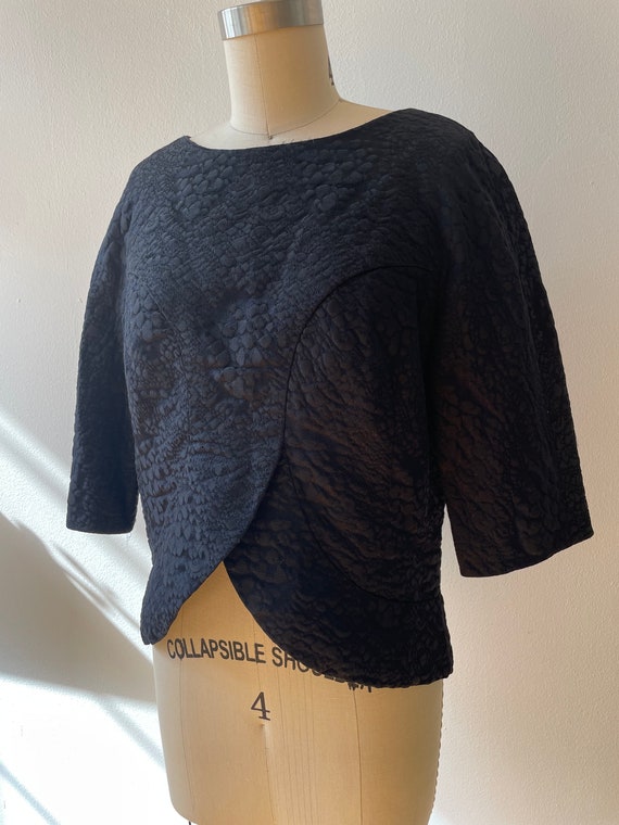 Vintage 1950s Elizabeth Arden Black Jacquard Top - image 2