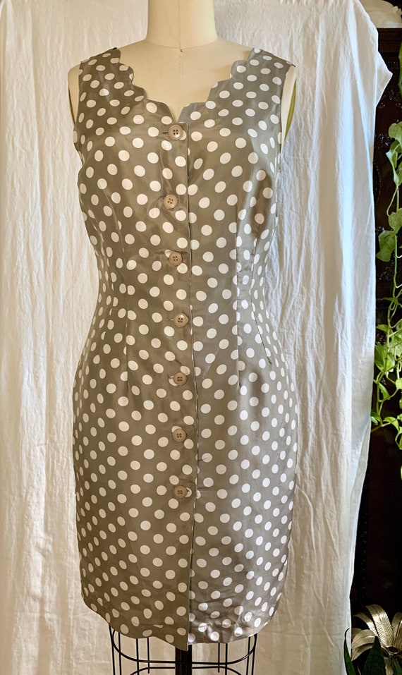 Vintage 90s Polka Dot Sleeveless Fitted Dress