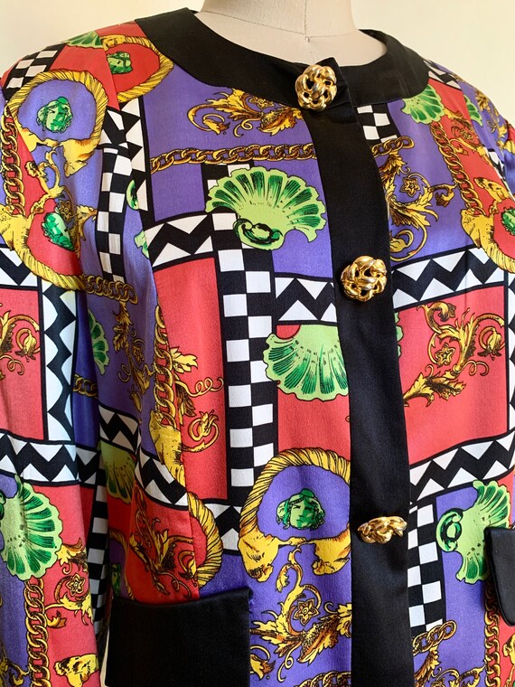 Vintage 1980s Silk Graphic Print Jacket - image 4