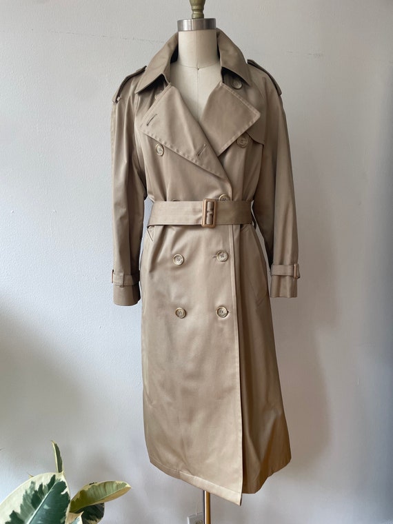 Vintage Beige Wool Lined Belted Trench Coat