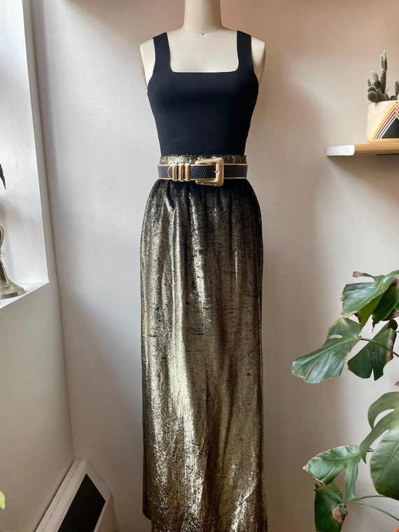 Vintage Anne Klein Silk Metallic Gold Velvet Maxi… - image 1