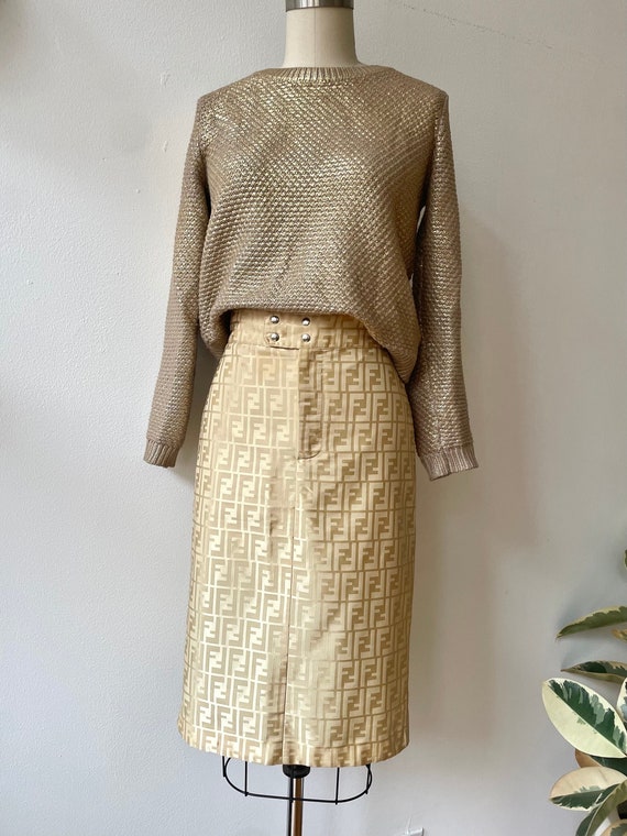 Vintage Fendi Gold Zucca Print Pencil Skirt - image 2