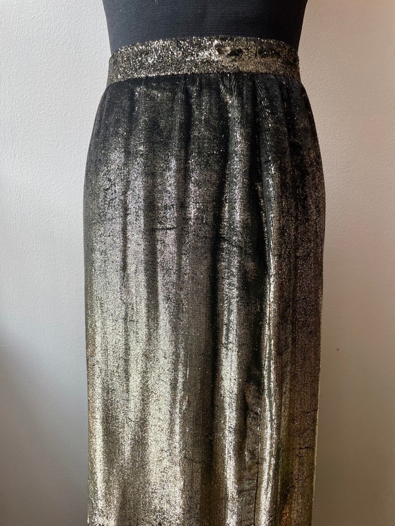 Vintage Anne Klein Silk Metallic Gold Velvet Maxi… - image 6