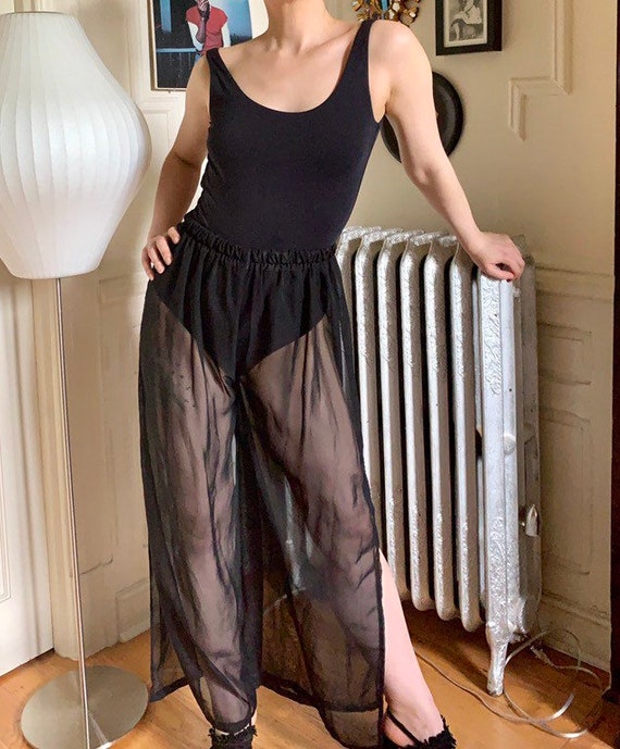 Vintage sheer black wide leg pants - image 5