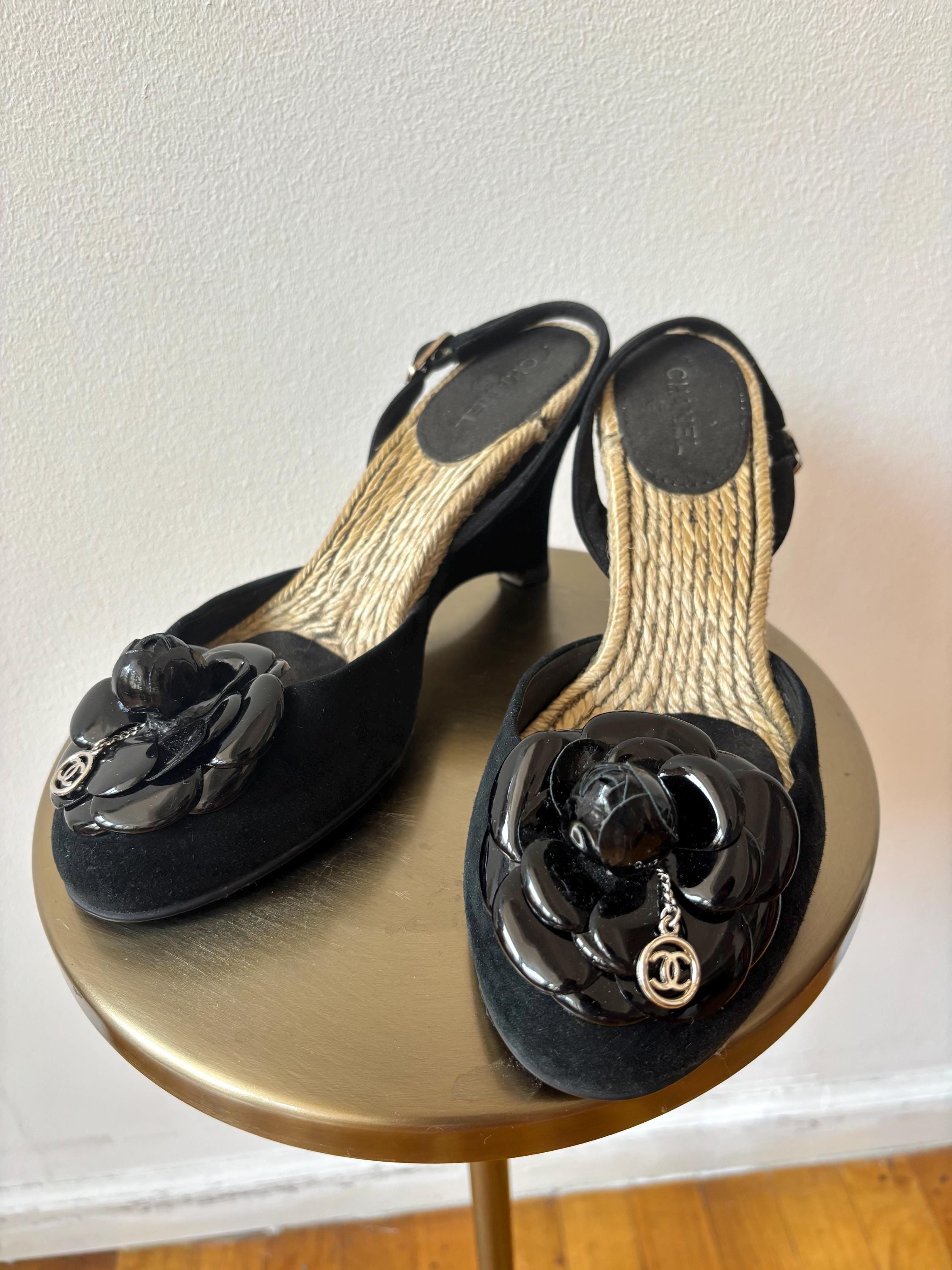 Vintage Chanel Patent Leather Camellia Espadrilles - Etsy