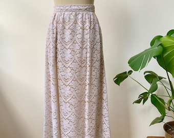 Vintage 70s Rizkallah for Malcolm Starr Ivory Lace Maxi Skirt Size Small