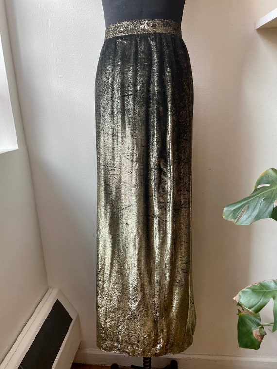 Vintage Anne Klein Silk Metallic Gold Velvet Maxi… - image 3