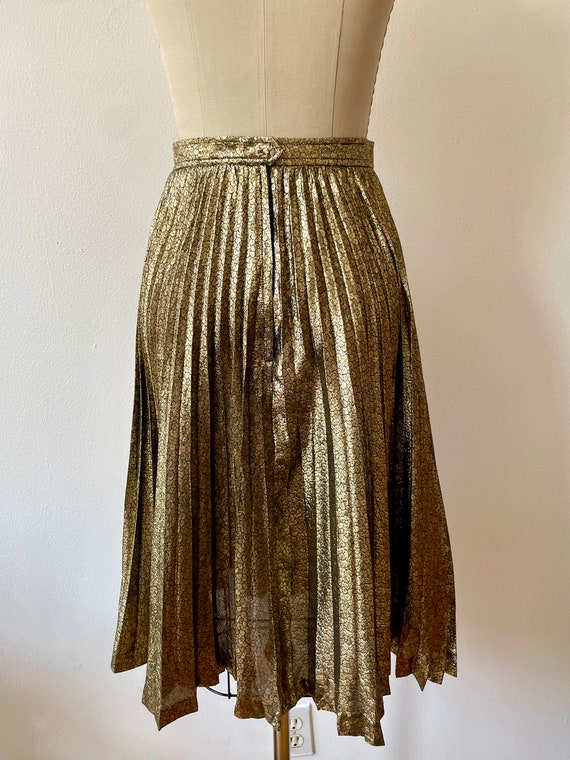 Vintage 1980s Metallic Gold Lame Pleated Skirt - image 3