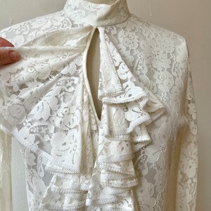 Vintage 1970s Ruffle Neck Lace Blouse image 3