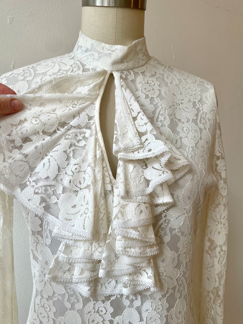 Vintage 1970s Ruffle Neck Lace Blouse image 3