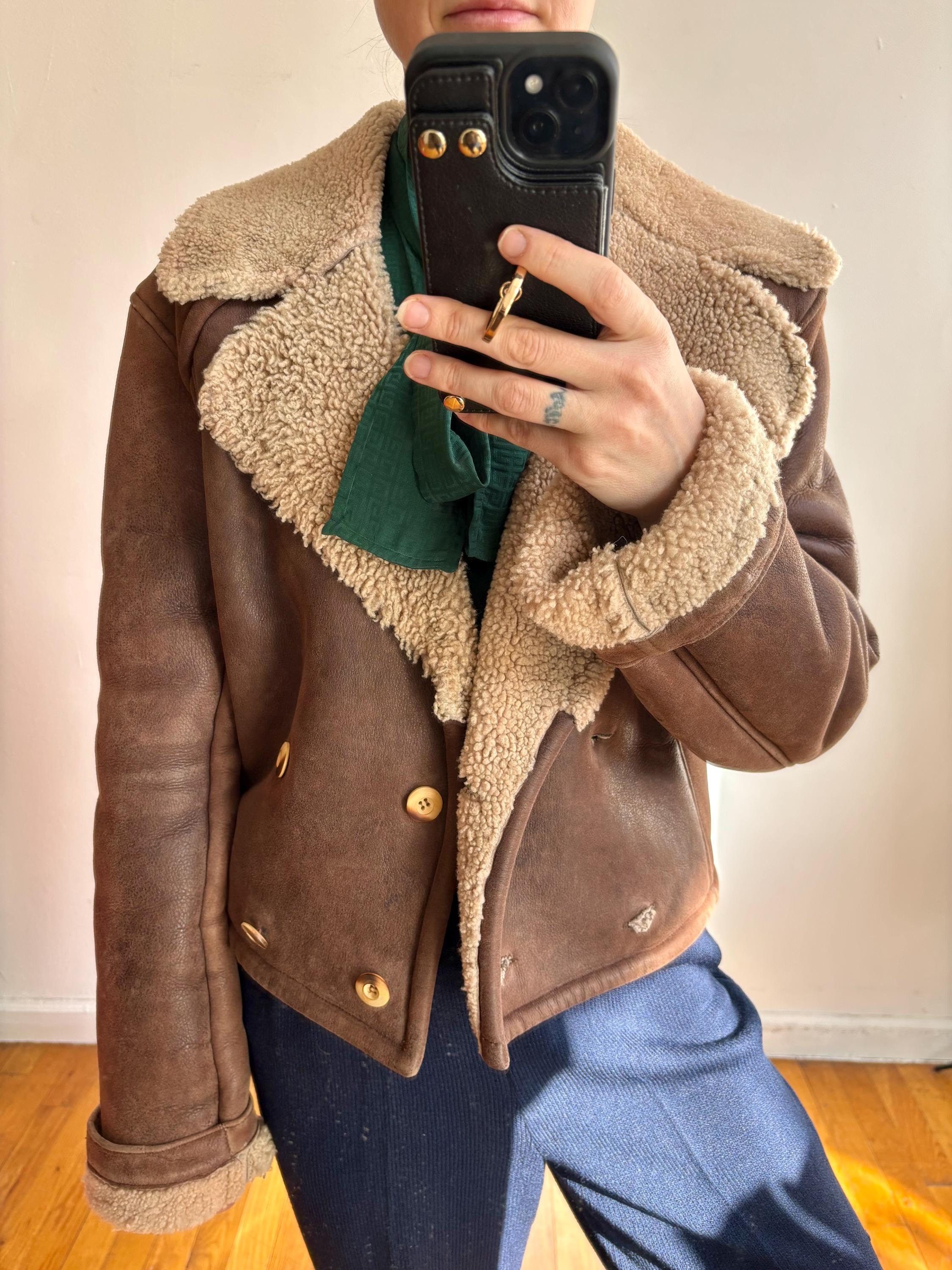 Vintage Leather Shearling Bomber Cropped Jacket - Etsy