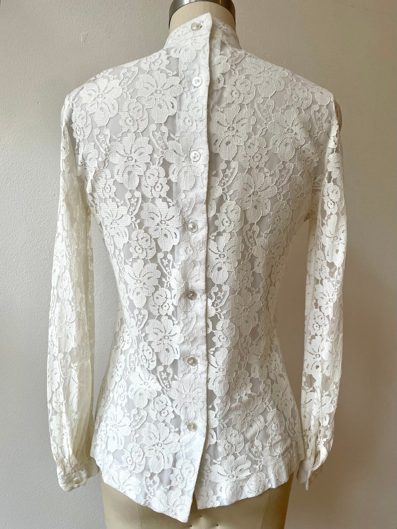 Vintage 1970s Ruffle Neck Lace Blouse image 5