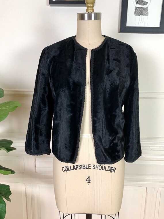 1940s Silk Velvet Cropped Black Jacket