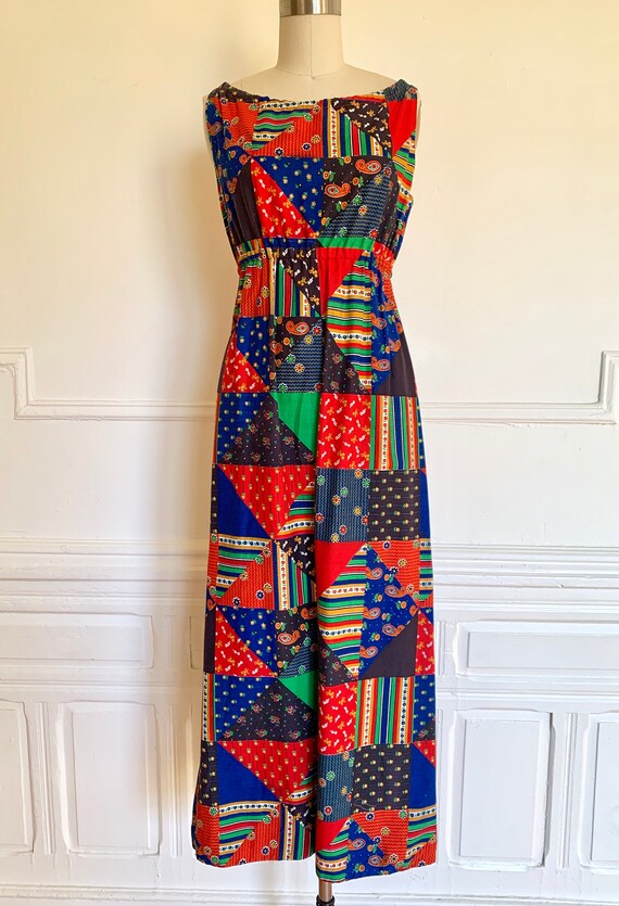 1970s Reversible Patchwork Cotton Maxi Dress