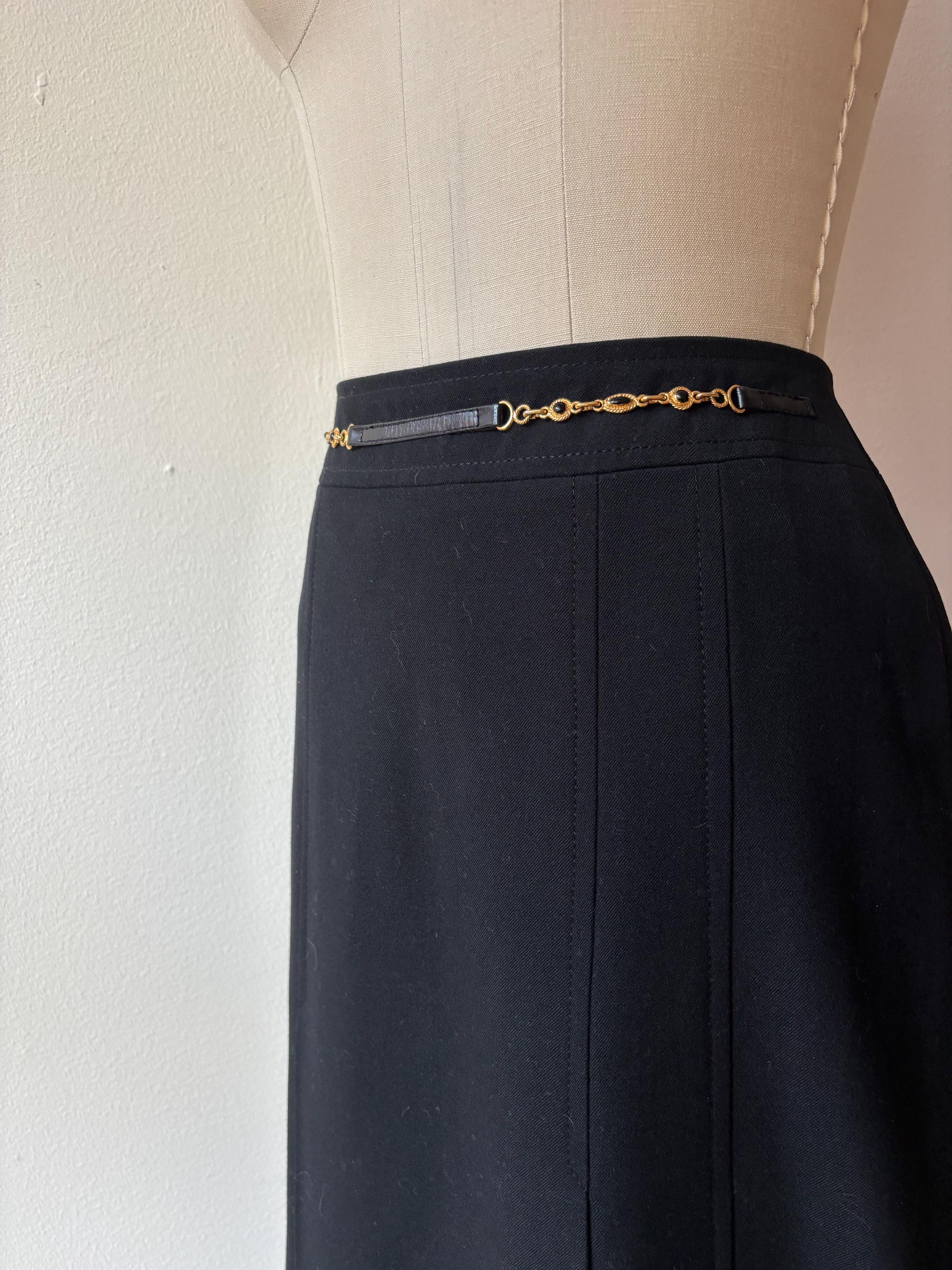 Vintage Celine Black Wool Belted Midi Skirt - Etsy
