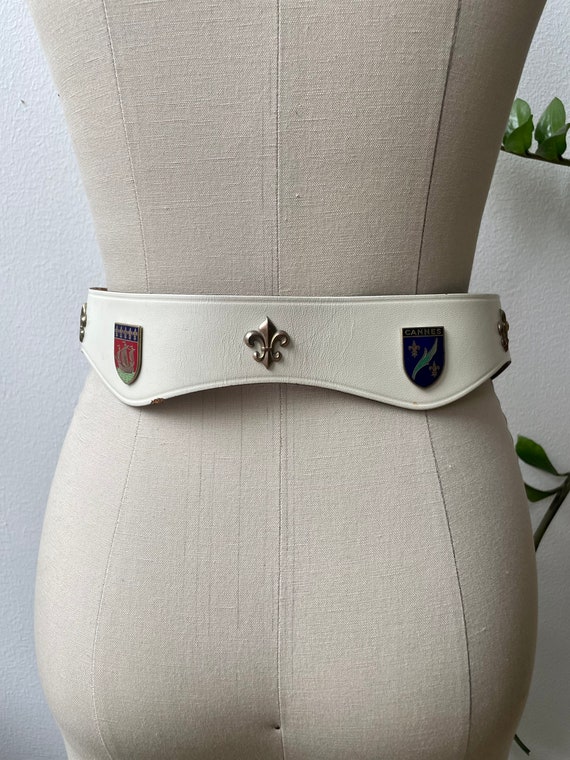 White leather and French medallion novelty waist … - image 6